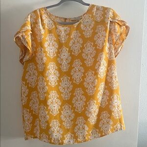 41 Hawthorn Mustard Yellow and White Printed Short Sleeve Blouse